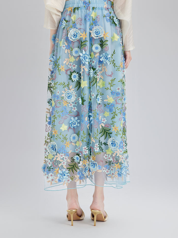 3D Floral Embellished Elastic Skirt