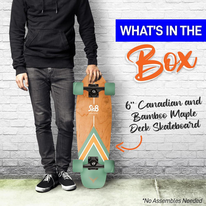 6'' Canadian And Bamboo Maple Deck Skateboard - Mini Cruiser Skateboard, Designed For Kids, Teens, And Adults (Green)