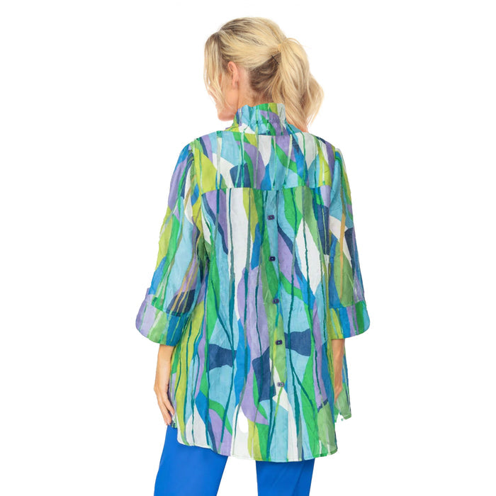 Abstract Linear Hi-Low Blouse in Blue - 7079J