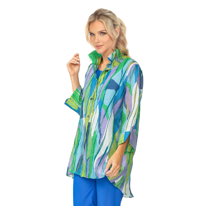 Abstract Linear Hi-Low Blouse in Blue - 7079J