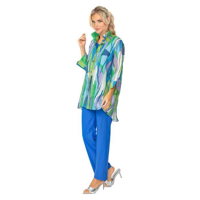 Abstract Linear Hi-Low Blouse in Blue - 7079J