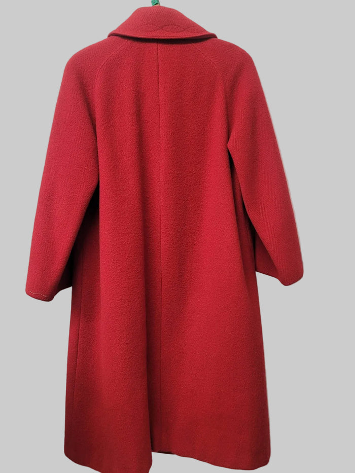 Admyra Red Wool Tweed Coat UK 12 EU 40 Buttoned Midi Long-Sleeve Pure New Wool