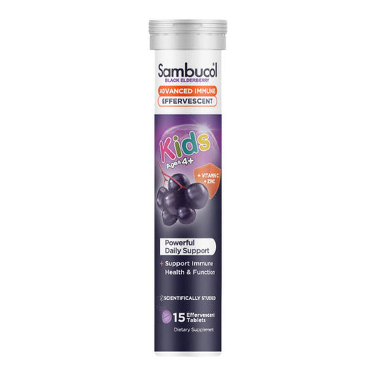 Sambucol Kids immune support effervescent tablets on a white background