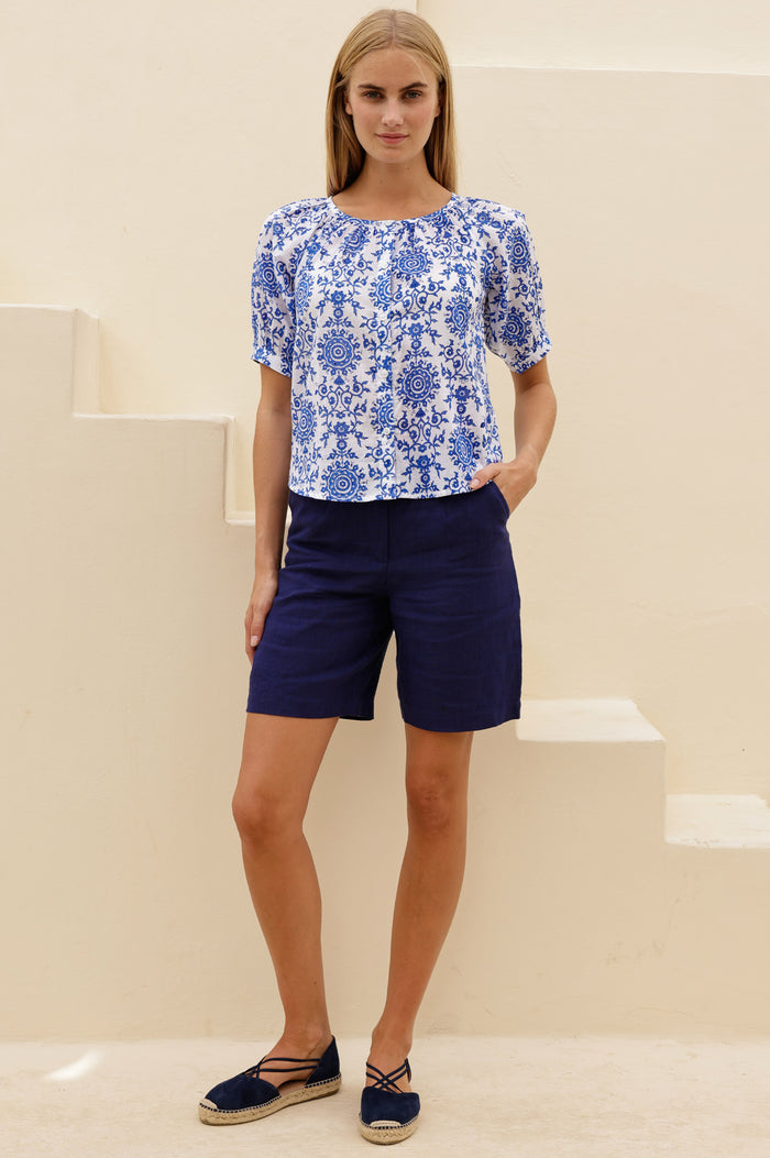 Alexandra Long Linen Shorts | Navy - Aspiga