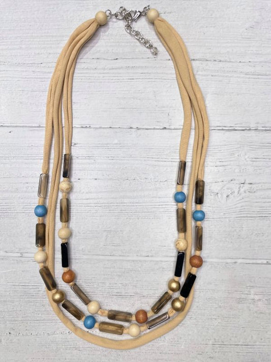 Alisha D Multi Strands Fabric With Resin Wood Beaded Statement Necklace