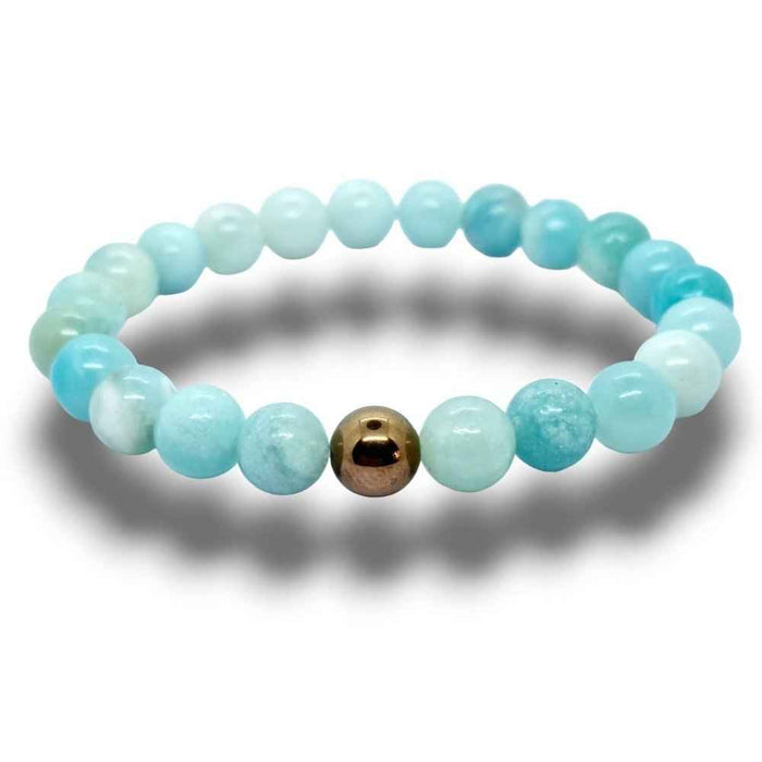 Amazonite beaded bracelet, adjustable, soft blue-green natural stone