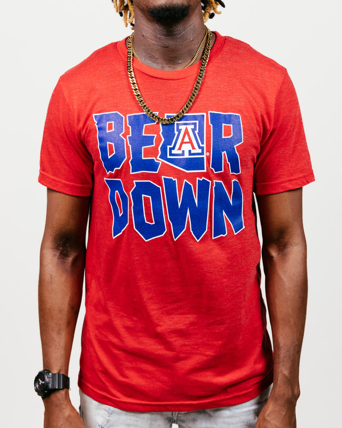Red Arizona Wildcats Bear Down Vintage T-Shirt Front