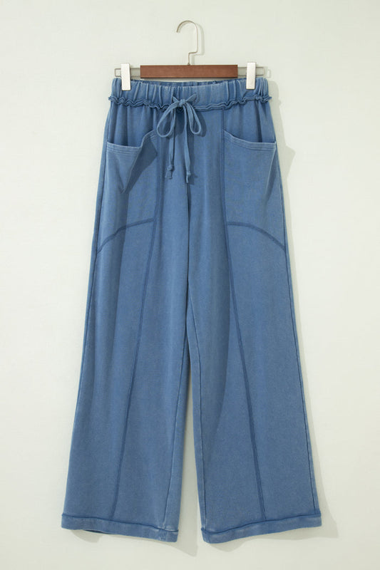 Ashleigh Blue Mineral Wash Drawstring Retro High Waist Wide Leg Western Pants