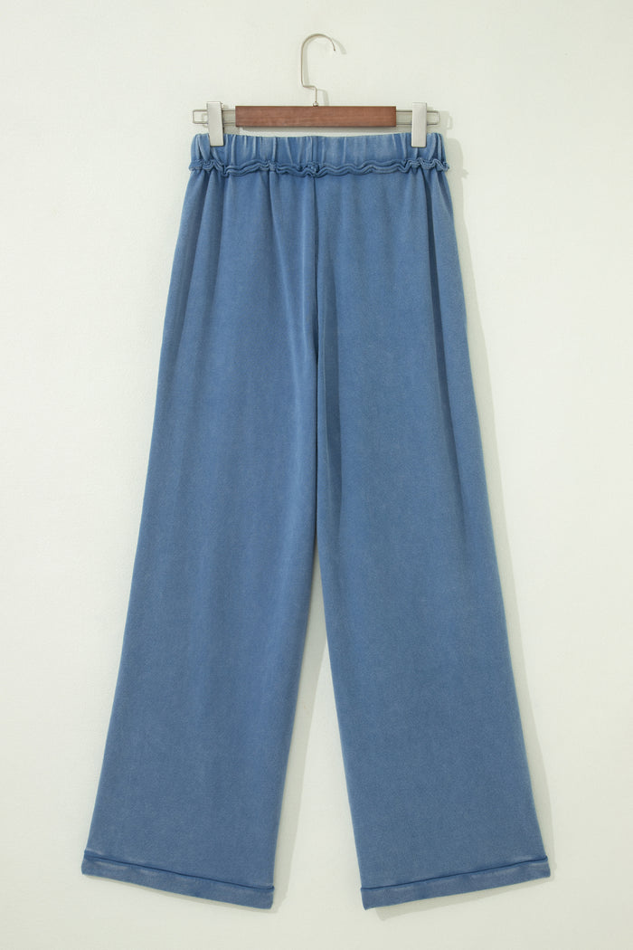 Ashleigh Blue Mineral Wash Drawstring Retro High Waist Wide Leg Western Pants