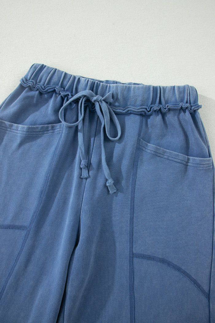 Ashleigh Blue Mineral Wash Drawstring Retro High Waist Wide Leg Western Pants