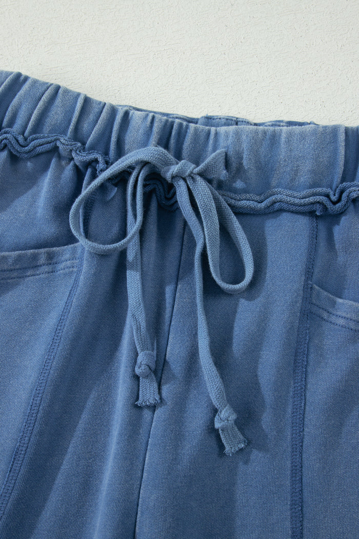 Ashleigh Blue Mineral Wash Drawstring Retro High Waist Wide Leg Western Pants