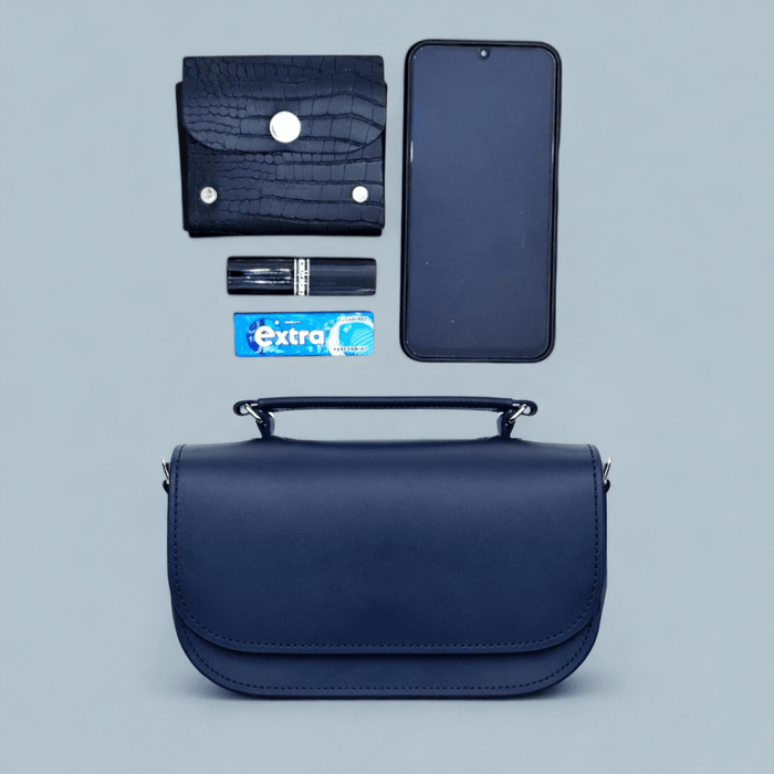 Aura Handmade Leather Bag – Navy Blue - Bascora