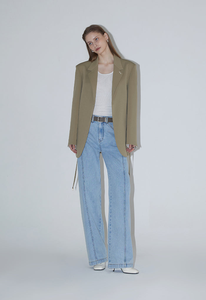 Ava Tailed Oversized Jacket-BEIGE