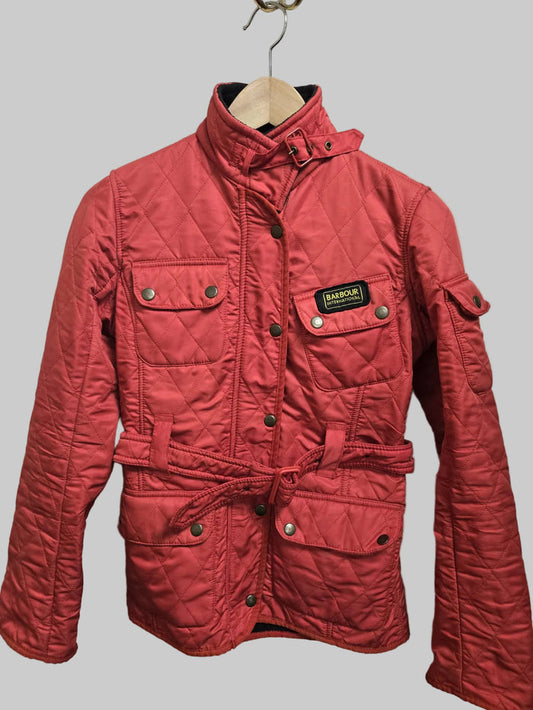 Barbour International Red Quilted Womens Coat Size UK 8 USED