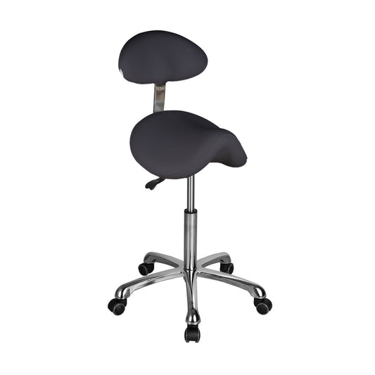 Barneys Saddle Stool With Back - Black Upholstery Polished Metal Base