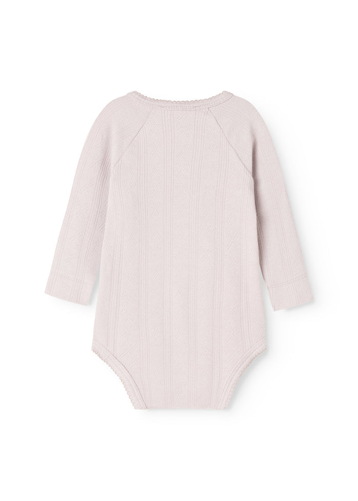 Baby bodystocking with long sleeves and round neck in light purple