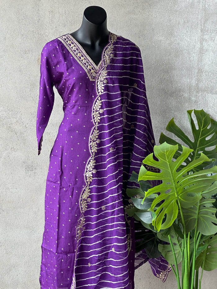 Bhandhini printed Russian silk set