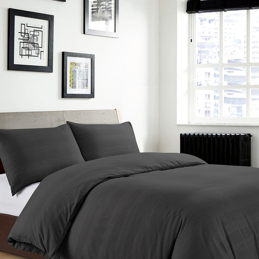 Black Satin Stripe Duvet Set Double 329360