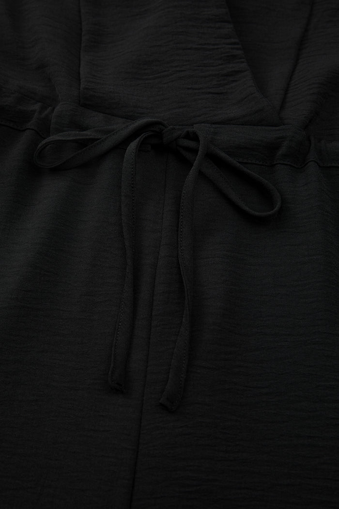 Black Solid Spaghetti Strap Wide Leg Drawstring High Waist Jumpsuit