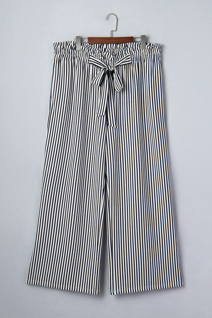 Black Stripe Plus Size Loose Straight Casual Pants