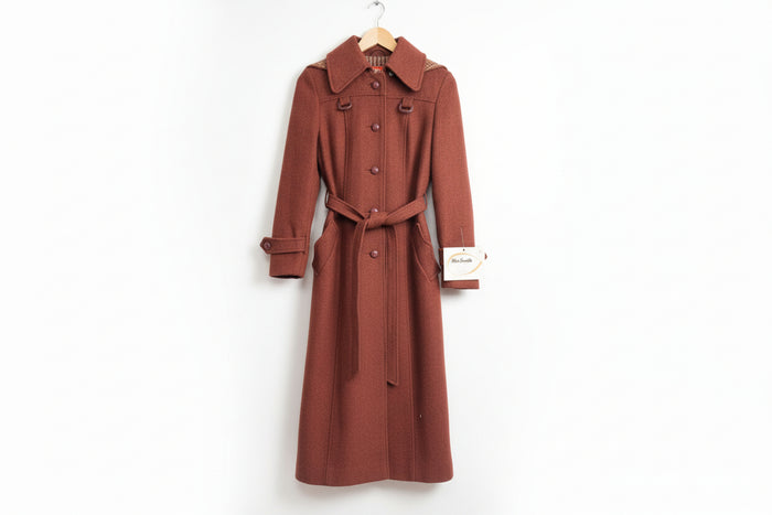 BNWT Miss Smith Red Orange Tweed Coat Jacket Belted Buttoned Long Midi