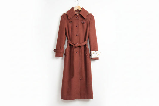 BNWT Miss Smith Red Orange Tweed Coat Jacket Belted Buttoned Long Midi