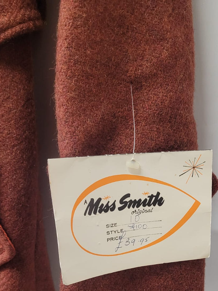 BNWT Miss Smith Red Orange Tweed Coat Jacket Belted Buttoned Long Midi