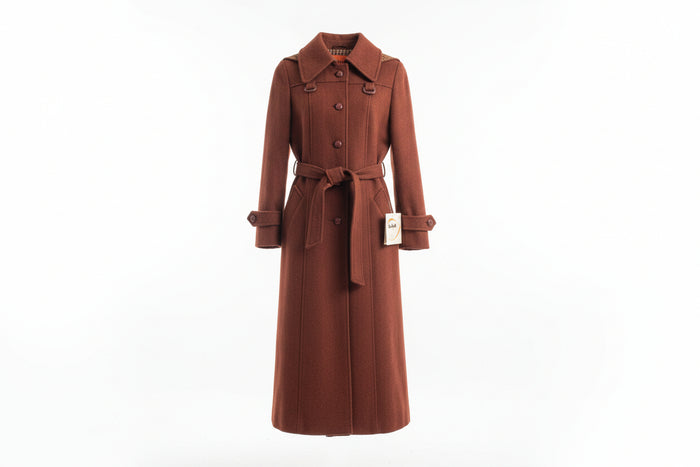 BNWT Miss Smith Red Orange Tweed Coat Jacket Belted Buttoned Long Midi