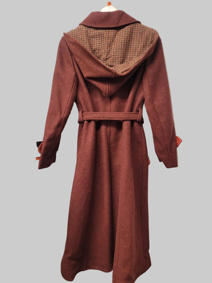 BNWT Miss Smith Red Orange Tweed Coat Jacket Belted Buttoned Long Midi