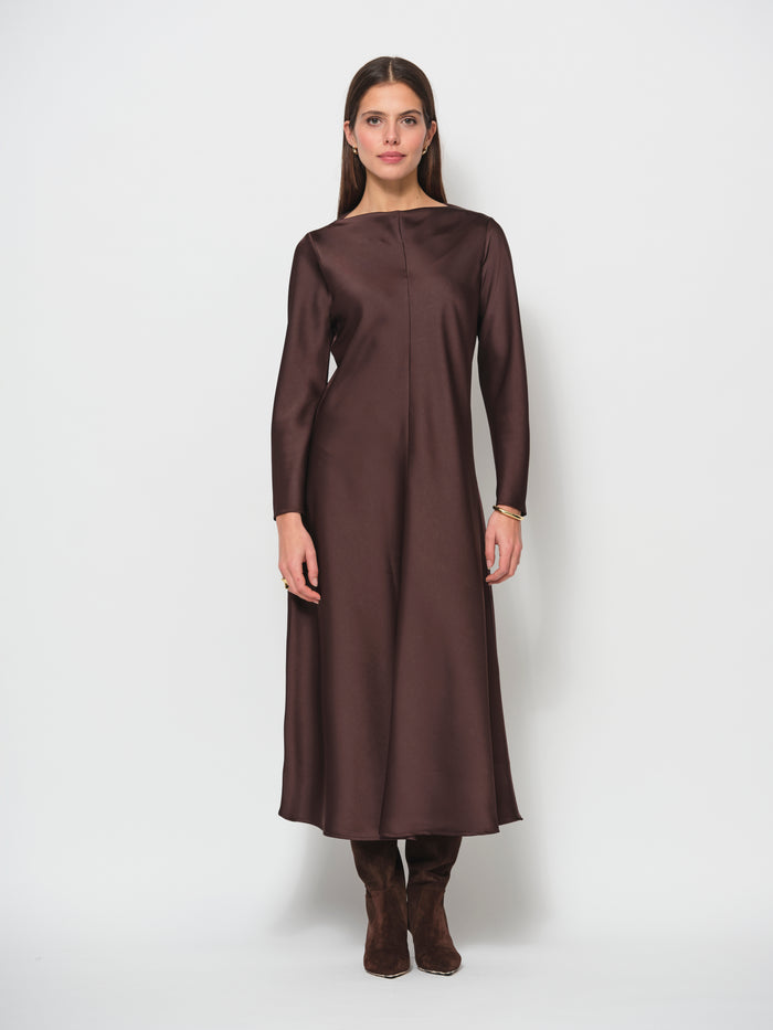 Boat Neck Satin Dress