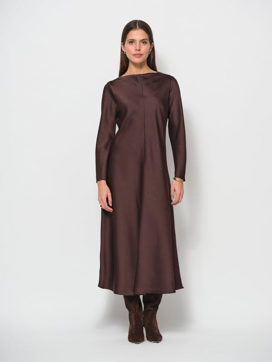 Boat Neck Satin Dress