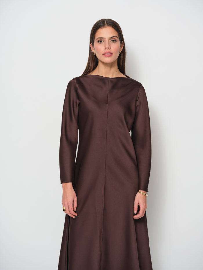 Boat Neck Satin Dress