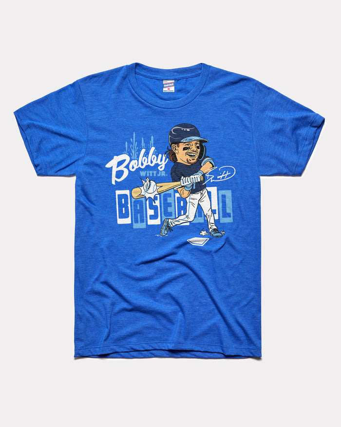 Royal Blue Bobby Witt Jr. Baseball Caricature Vintage T-Shirt