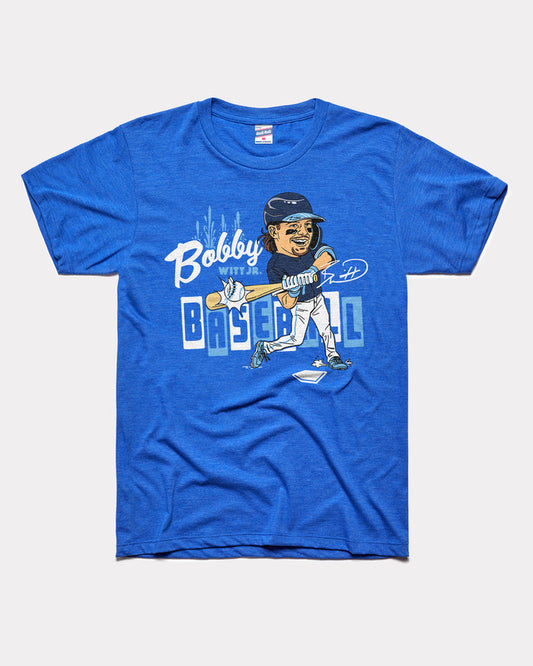 Royal Blue Bobby Witt Jr. Baseball Caricature Vintage T-Shirt