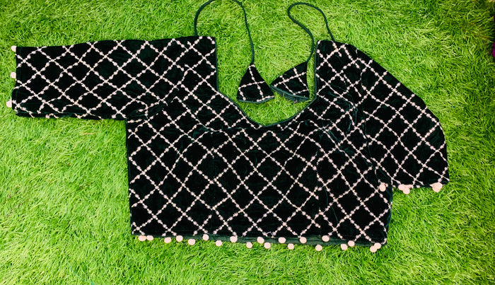 Bottle green velvet blouse