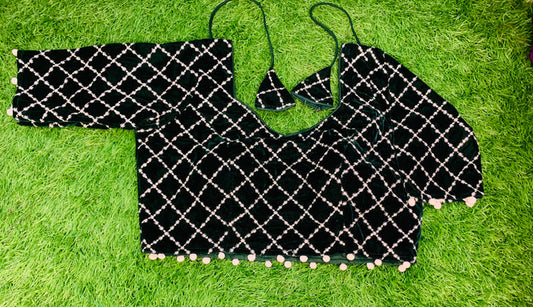 Bottle green velvet blouse