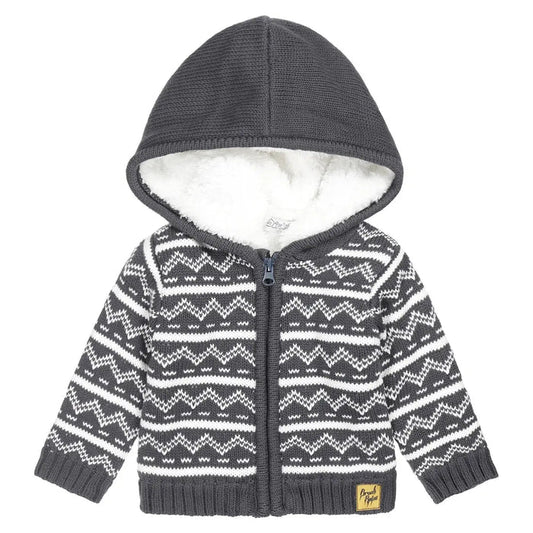 Boys Knitted Cardigan Dark Blue Fake Fur | Dirkje - Dirkje