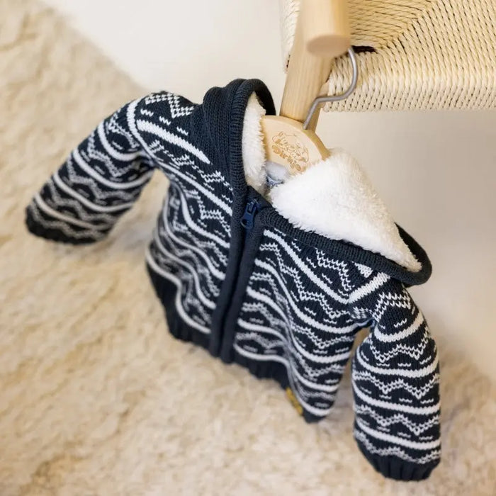 Boys Knitted Cardigan Dark Blue Fake Fur | Dirkje - Dirkje