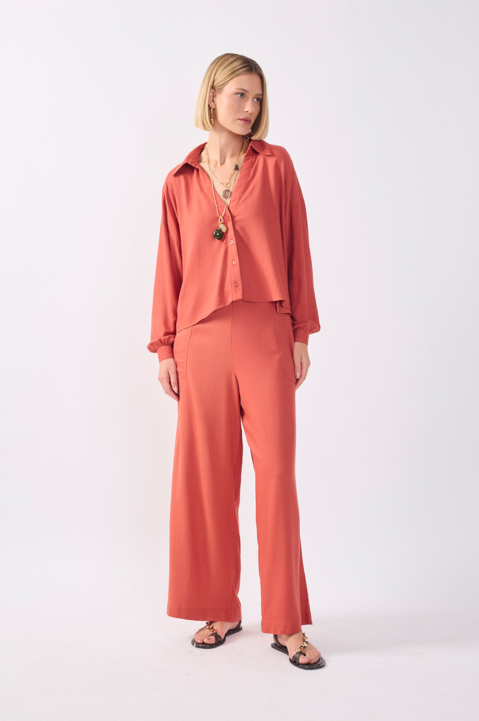 Brown Flap Waist Drawstring Pants_2