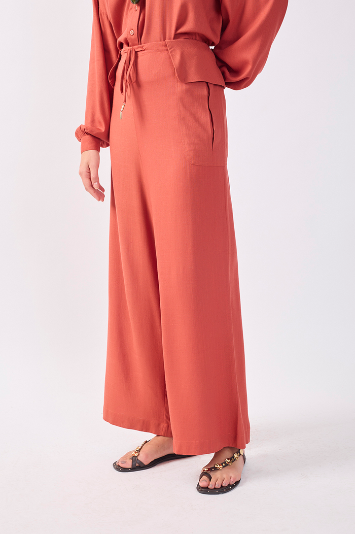 Brown Flap Waist Drawstring Pants_3