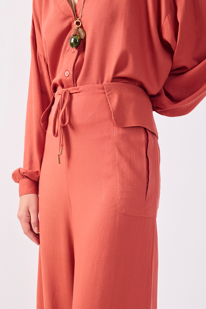 Brown Flap Waist Drawstring Pants_4
