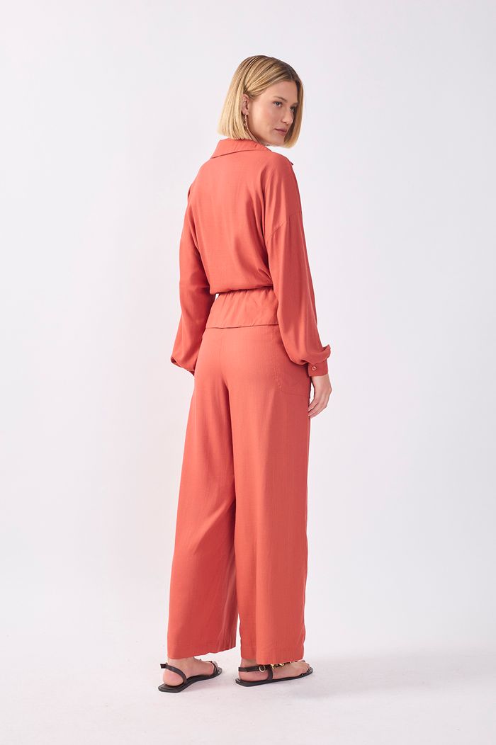 Brown Flap Waist Drawstring Pants_5