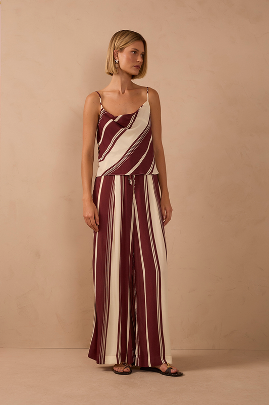Brown Stripes Drawstring Wide-Leg Pants_1