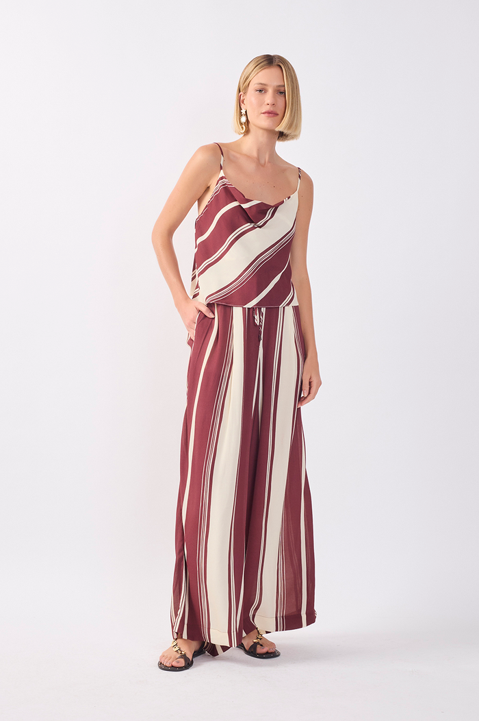 Brown Stripes Drawstring Wide-Leg Pants_2