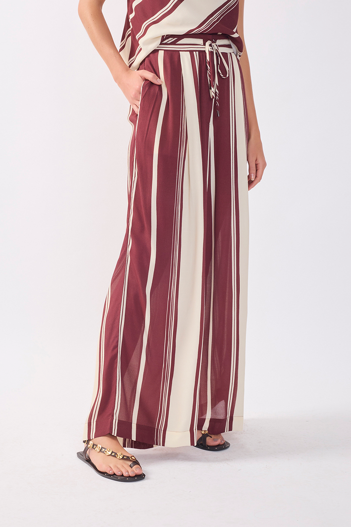 Brown Stripes Drawstring Wide-Leg Pants_3