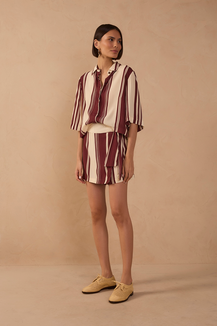 Brown Stripes Side Tie Skorts_1