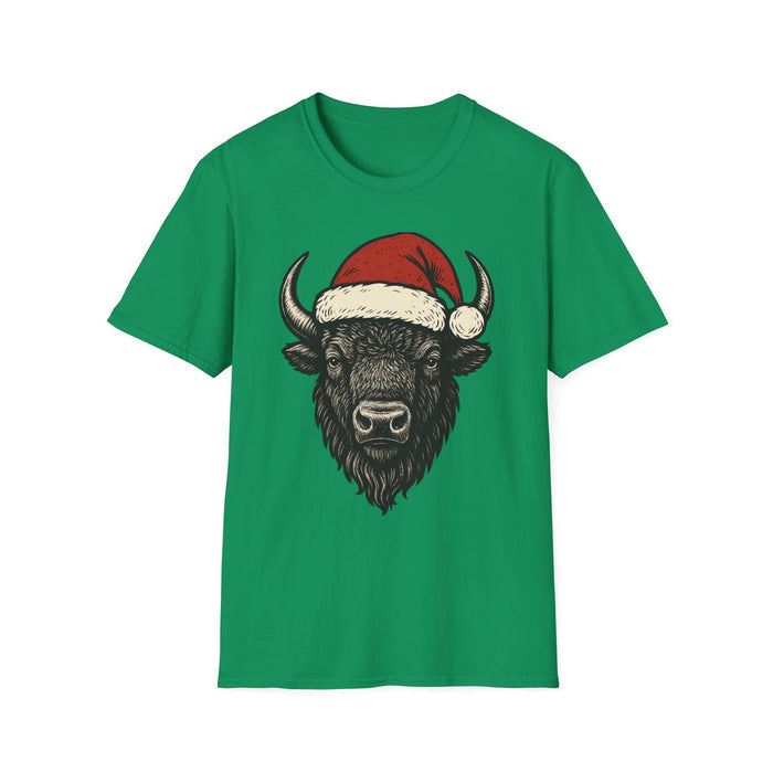 Buffalo Head Christmas T-Shirt — Rustic Holiday Santa Hat Tee