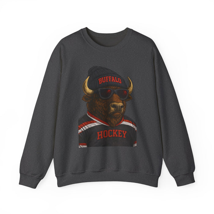 Buffalo Hockey Buffalo Mascot Crewneck Sweatshirt - Black and Red