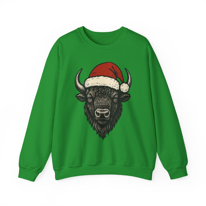 Buffalo Santa Crewneck Sweatshirt — Festive Bison Holiday Pullover