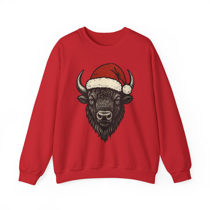 Buffalo Santa Crewneck Sweatshirt — Festive Bison Holiday Pullover